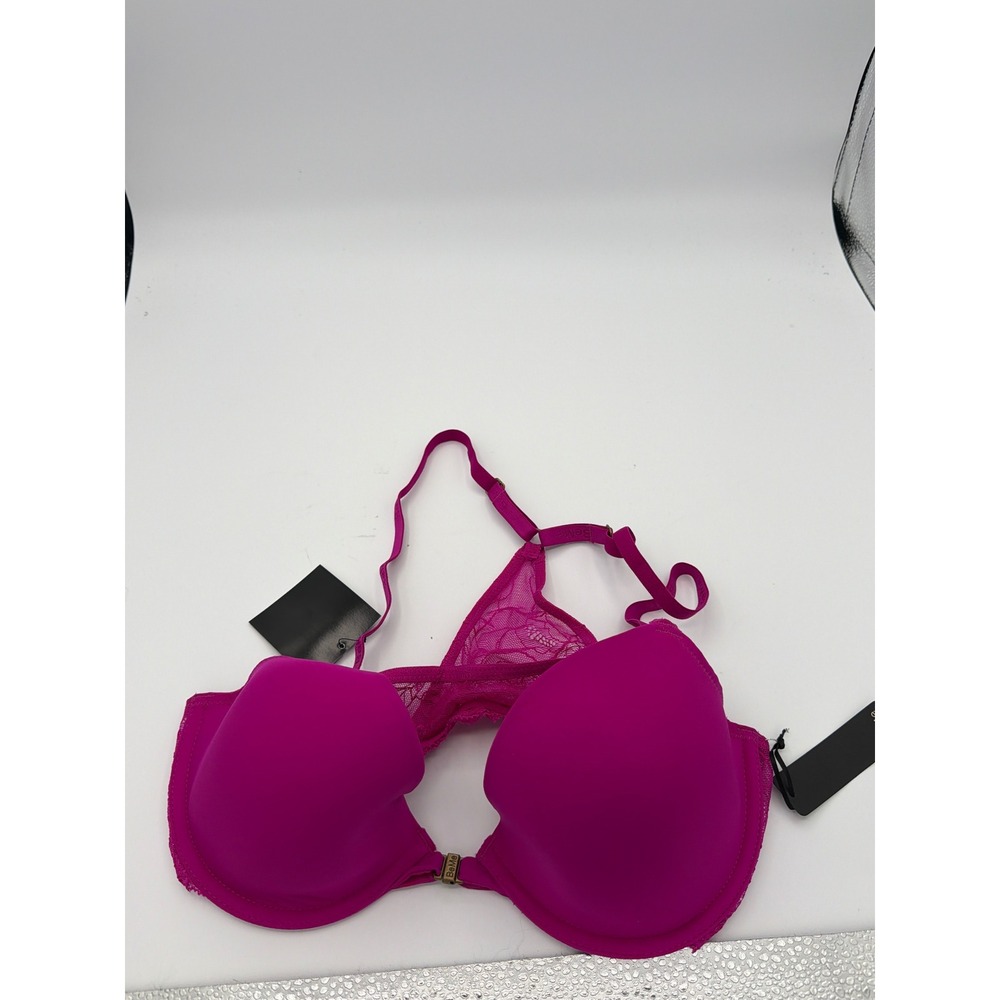 BeMe NYC Racerback Bra Magenta Pink Front Clasp Lace T-Back 36B BMRT003